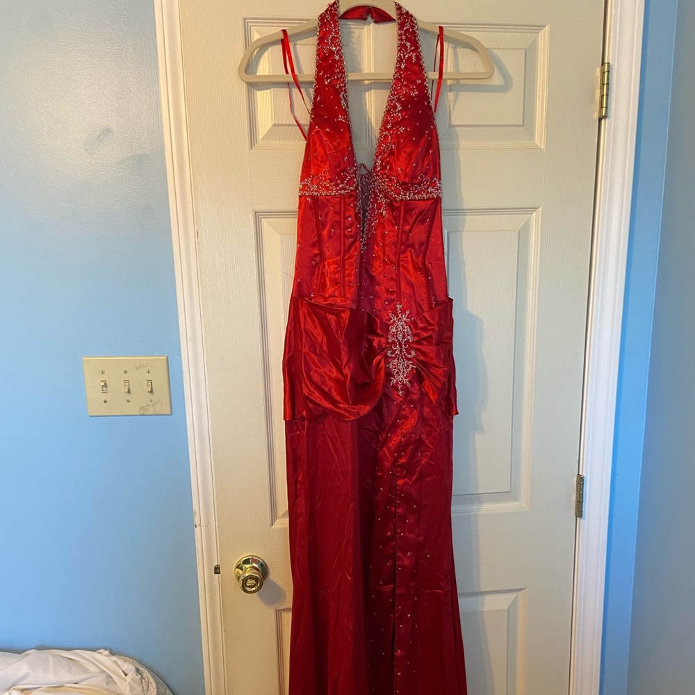 Mari Lee by Madeline Gardner Red Embellished Halter Dress in Size 5/6